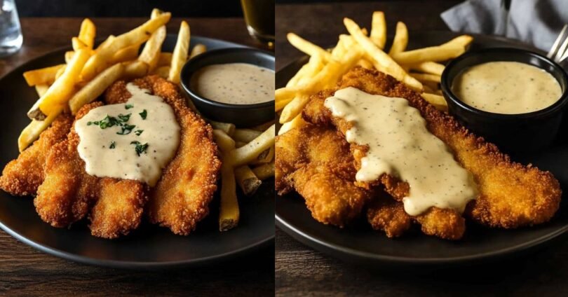 Crispy German Schnitzel with Fondue Sauce