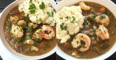 Paleo Louisiana Seafood Gumbo with Riced Cajun Cauliflower Salad