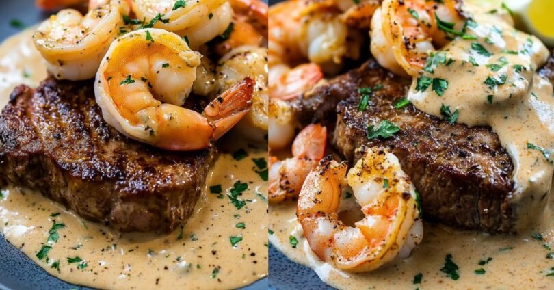 Steak in Creamy Cajun Shrimp Sauce